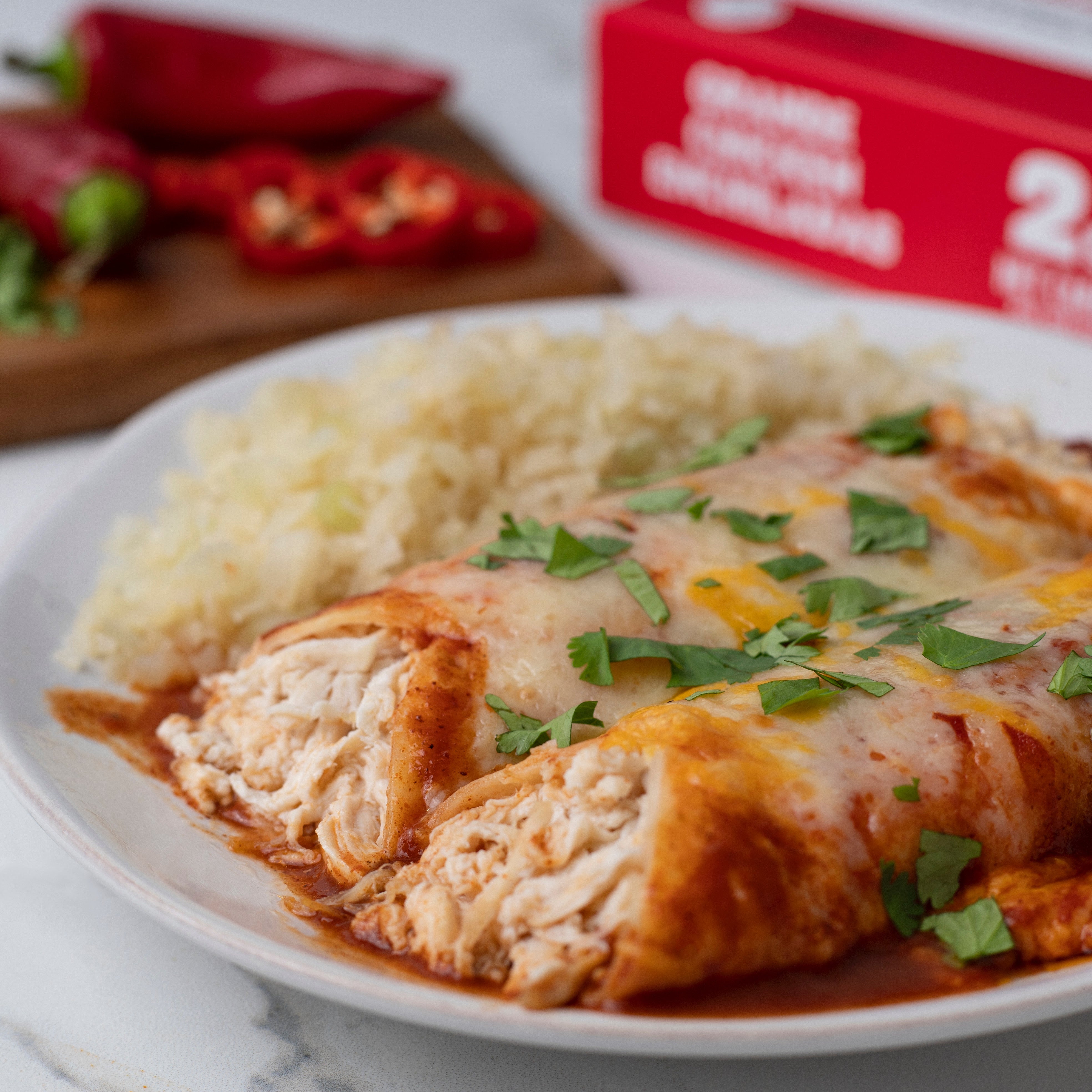 Low Carb Chicken Enchiladas in Salsa Roja - Pro Tip