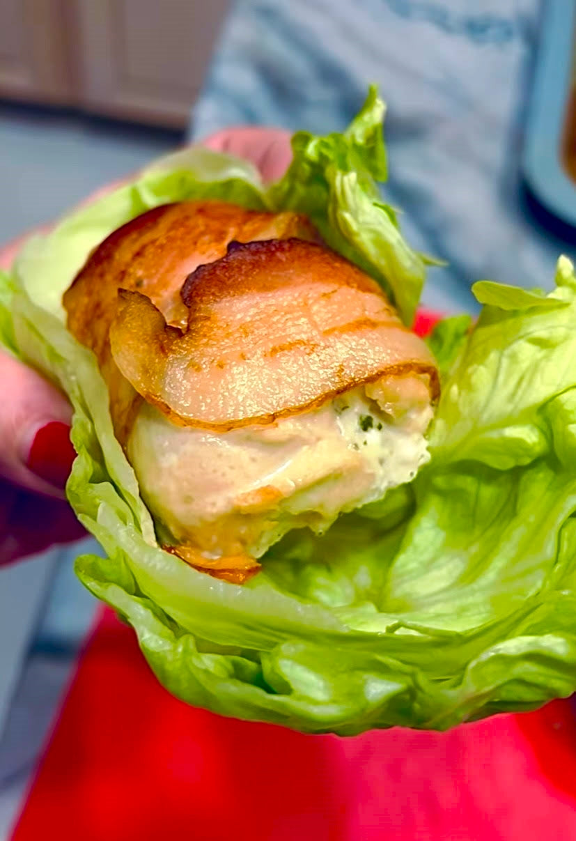 Air Fried Low Carb Bacon Wrapped Stuffed Chicken Lettuce Wrap