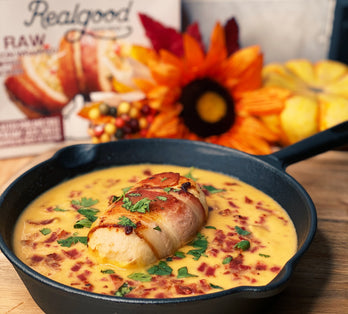 Bacon Wrapped Stuffed Chicken with Pumpkin Bisque