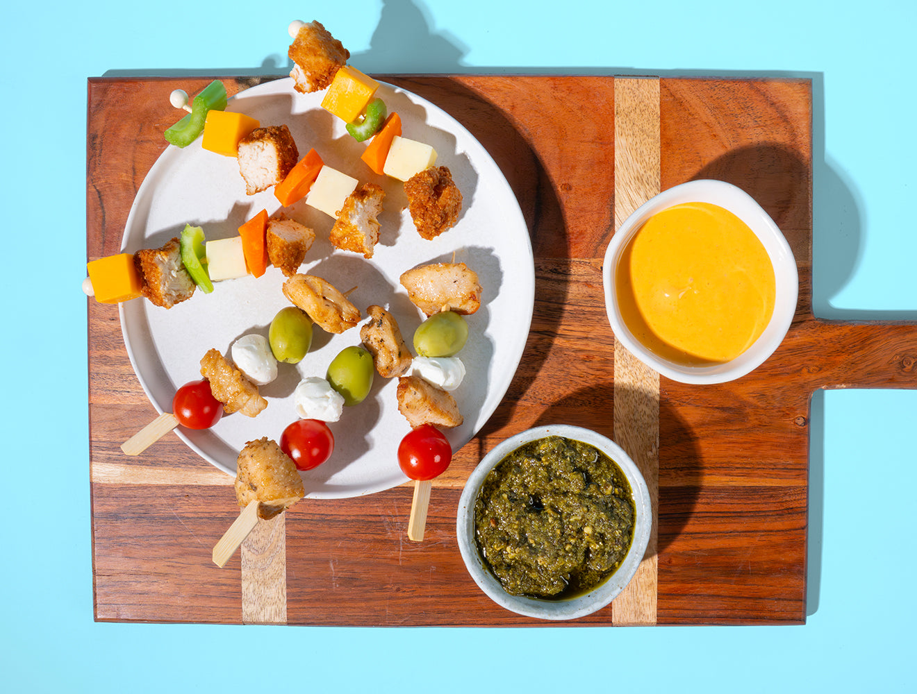Chicken Skewers and High Protein Buffalo Cheese Dip