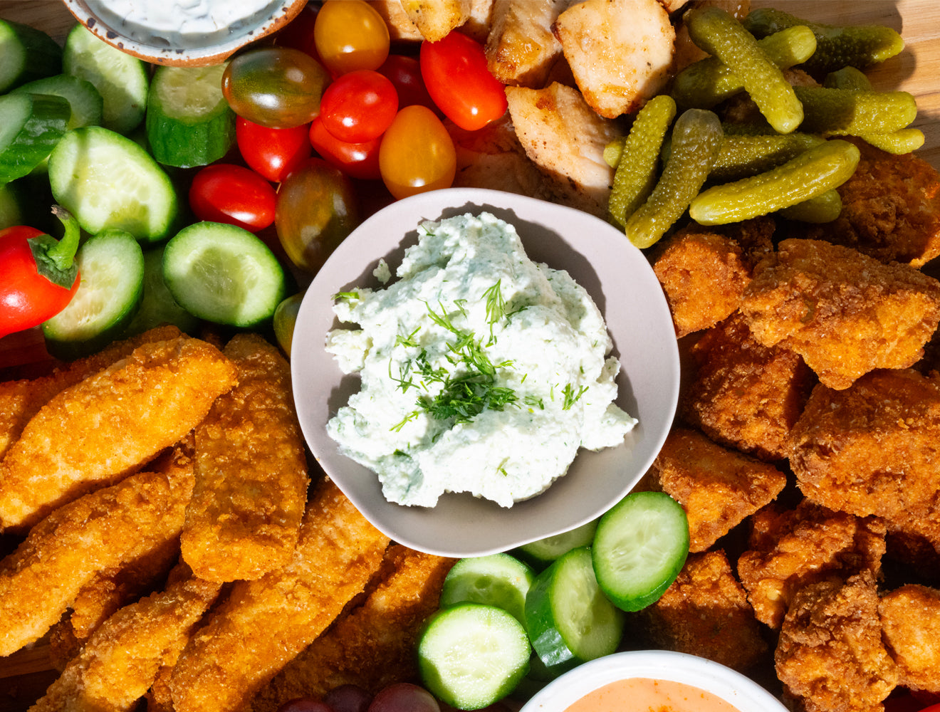 Crispy Chicken “Charcuterie” Board with High Protein Dip