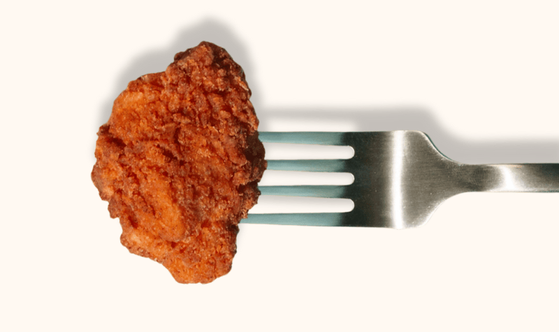 chicken nugget on a fork