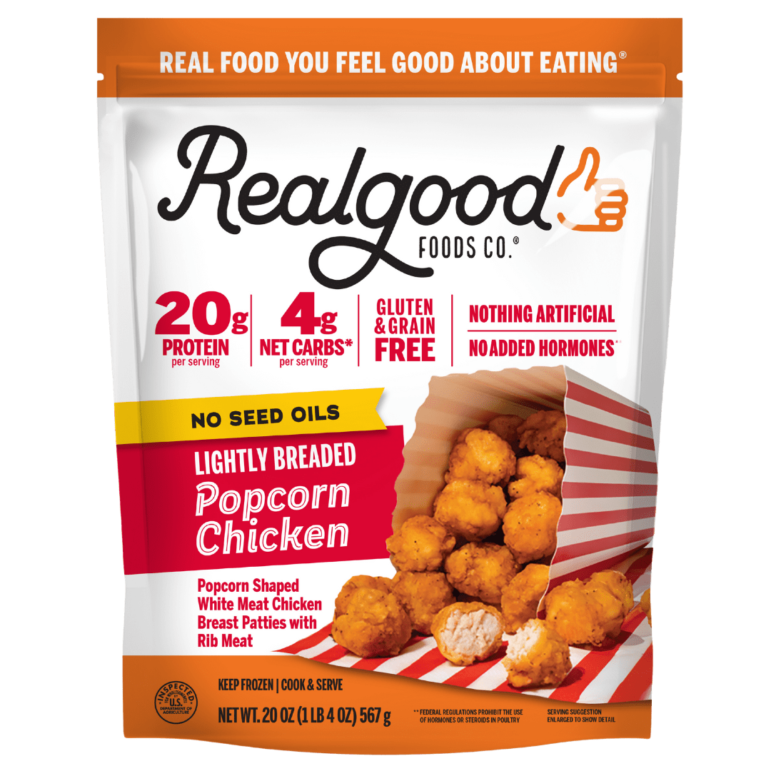 Bag of Real Good Foods popcorn chicken
