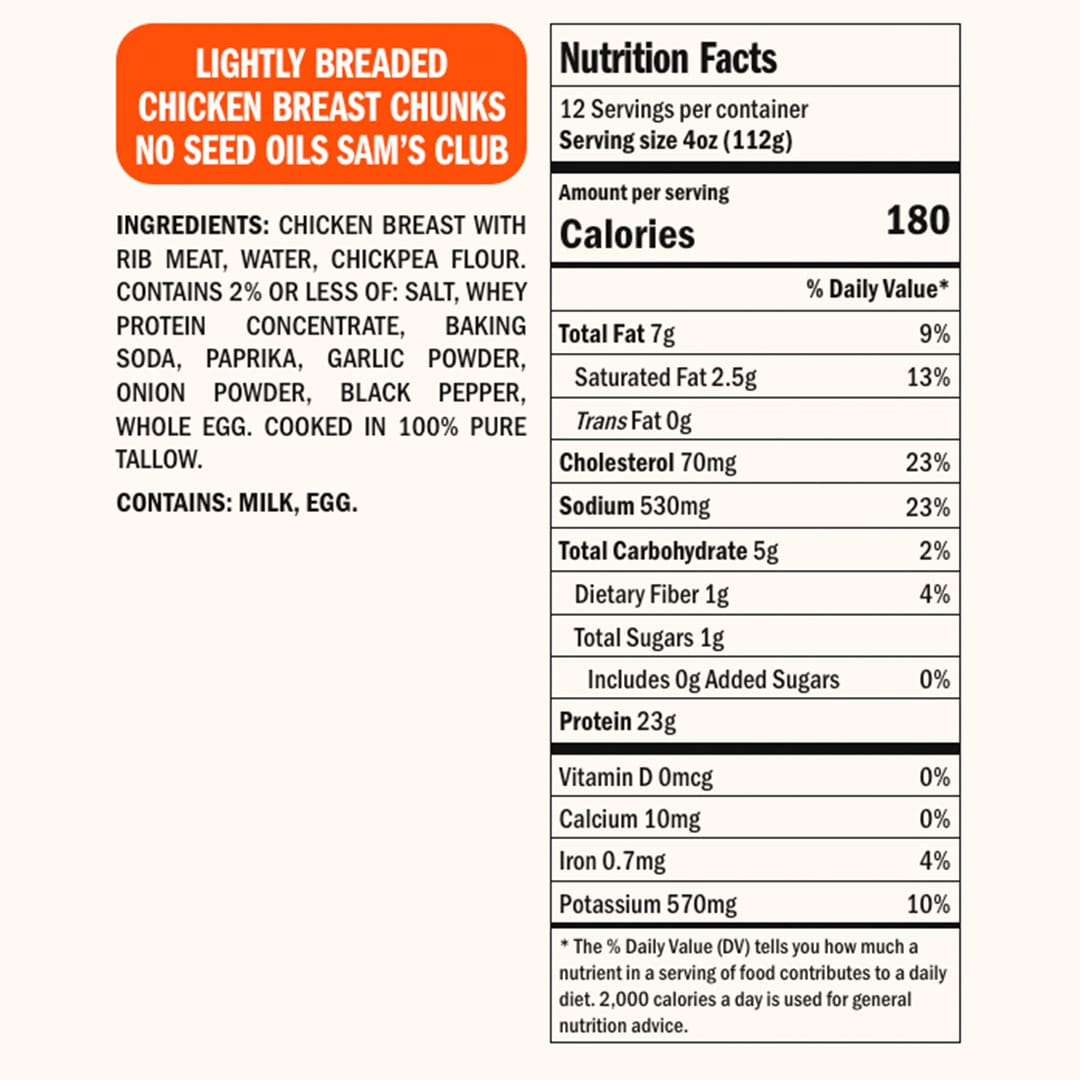 Real Good Foods Sam's Club Lightly Breaded No Seed Oil Chicken Chunks