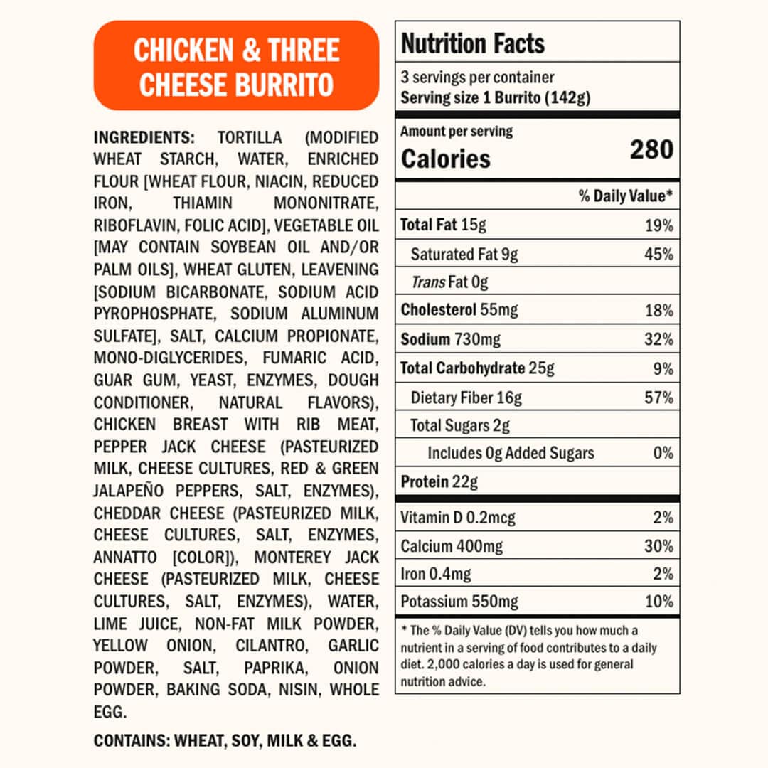 Real Good Foods Chicken & Three Cheese Burritos