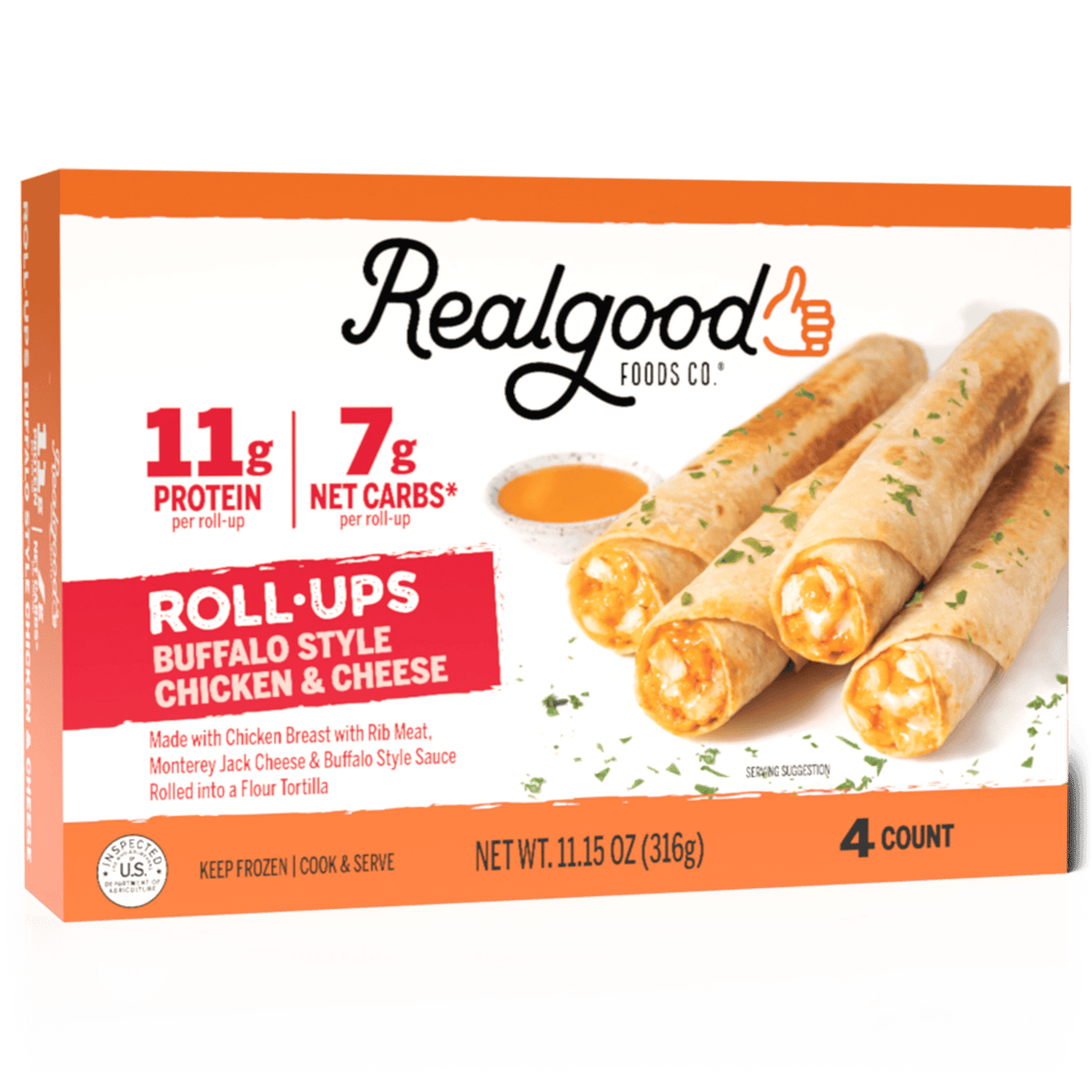Real Good Foods Buffalo Style Chicken & Cheese Roll-Ups, 4 Count
