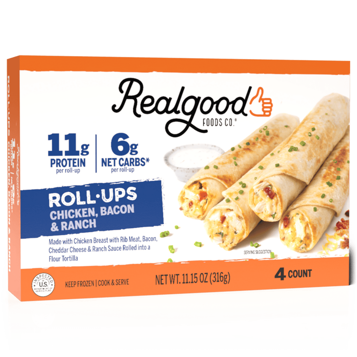 Real Good Foods Chicken Bacon Ranch Roll-Ups, 4 Count
